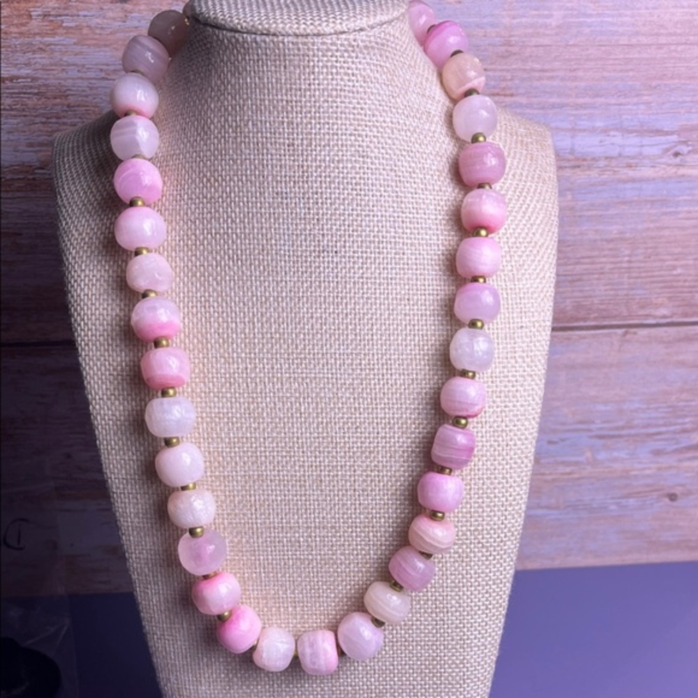 Vintage Rare Natural Pink Gemstones Beaded Necklace